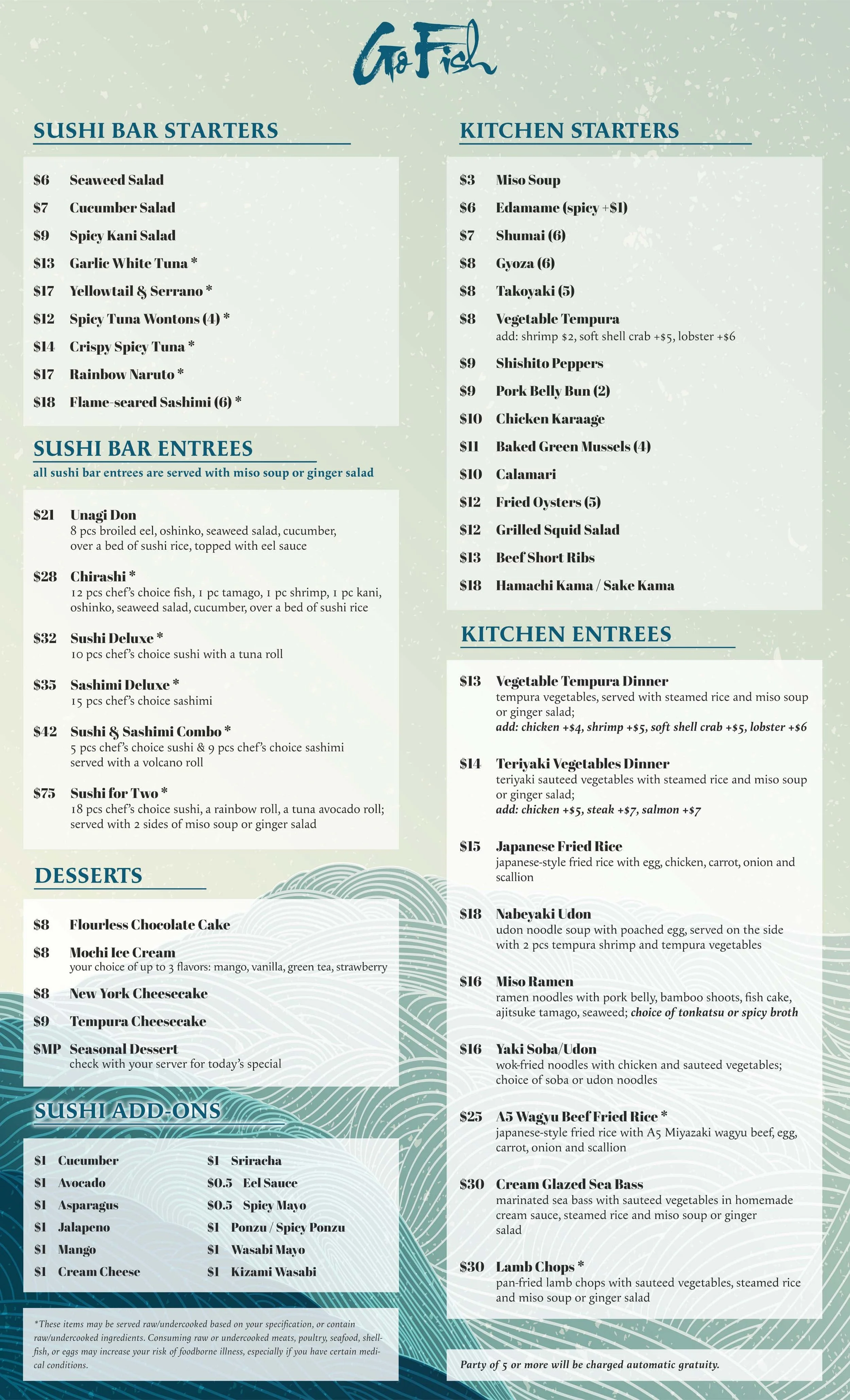 Main Menu Go Fish Sushi